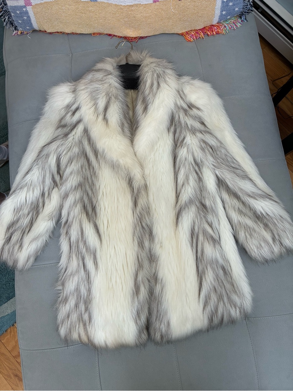 Luxury White & Gray Faux Fur Coat - Women's Jacket